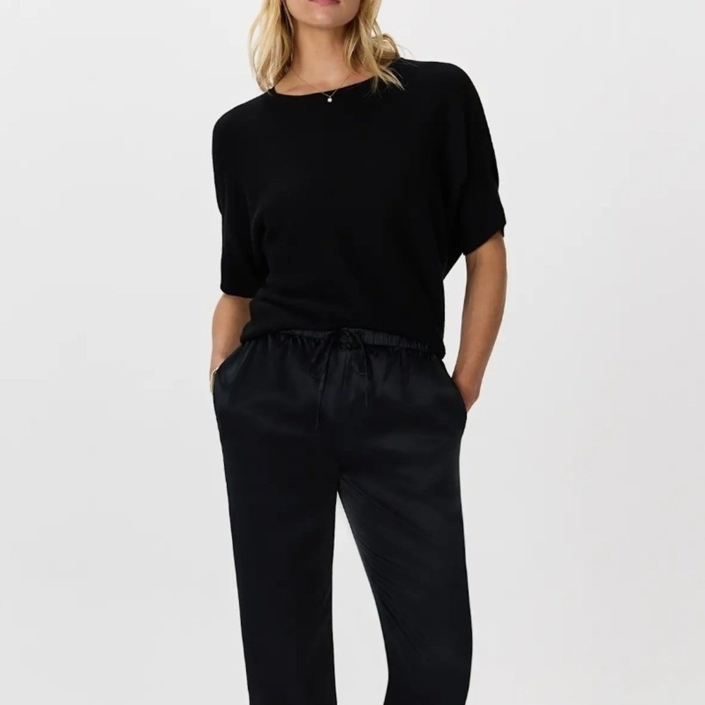 Quince Dolman Sweater Womens L Black Organic Cotton Cashmere Blend Closet Staple